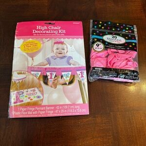 1st Birthday High Chair Decorating Kit Banner Floor Mat Balloons Party